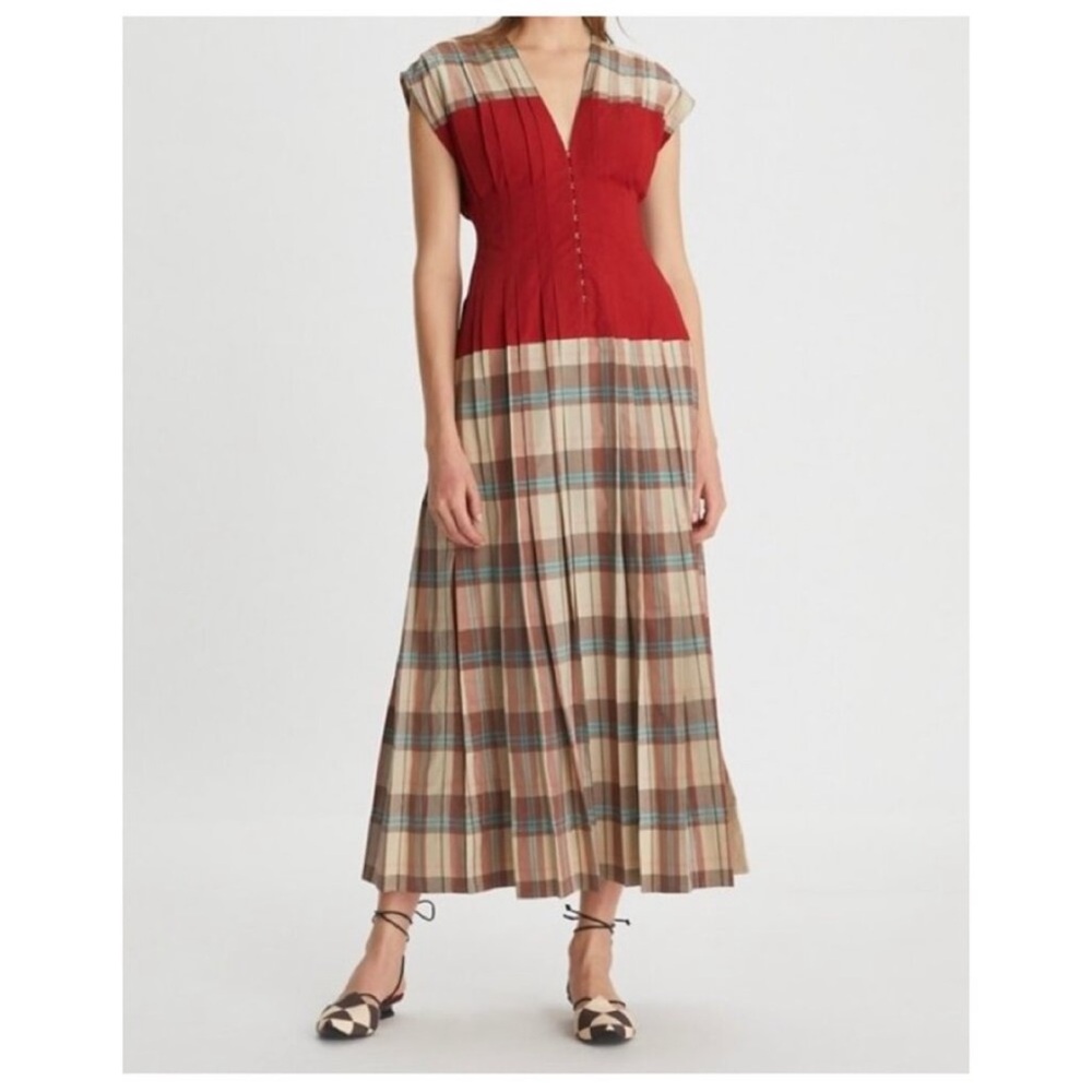 Tory Burch Claire Red Plaid Maxi Dress